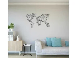 Metalen Decoratie Wereldkaart 4, Zwart, 120X1,5X72 Cm, Epikasa