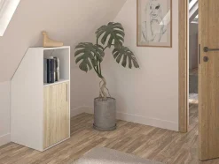 Meubel Voor Onder Een Hellend Dak 1 Deur En 1 Nis - Wit En Naturel - Adezio
