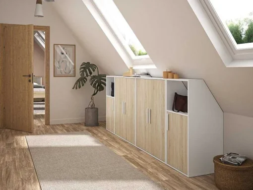 Meubel Voor Onder Een Hellend Dak 1 Deur En 1 Nis - Wit En Naturel - Adezio