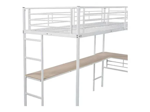 Mezzaninebed - 2 Bedden 90X200 Cm - 2 Bureaus Onder Het Bed - Wit