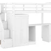 Mezzaninebed 90 X 200 Met Kledingkast En Trap, Bureau En Lades - Grenen + Mdf - Wit