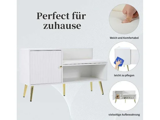 Moderne Schoenenbank Met 3 Deuren En Kussen - Metalen Poten En Handgrepen - Kleur Wit - 100 X 38 X 58 Cm