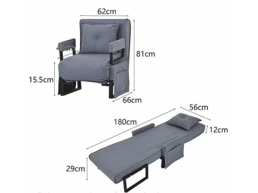 Multifunctionele Ligstoel Met Kussen - Om Te Bouwen Tot Fauteuil - Linnen Stof - Grijs