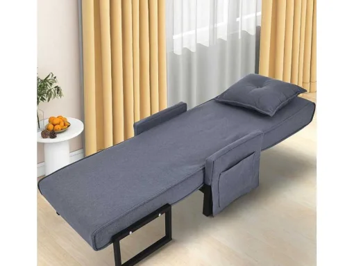 Multifunctionele Ligstoel Met Kussen - Om Te Bouwen Tot Fauteuil - Linnen Stof - Grijs