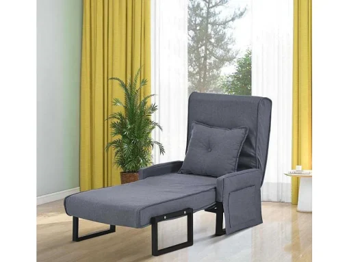 Multifunctionele Ligstoel Met Kussen - Om Te Bouwen Tot Fauteuil - Linnen Stof - Grijs