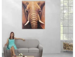 Olieverfschilderij Close-Up Olifant Handgeschilderd