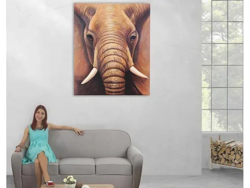 Olieverfschilderij Close-Up Olifant Handgeschilderd