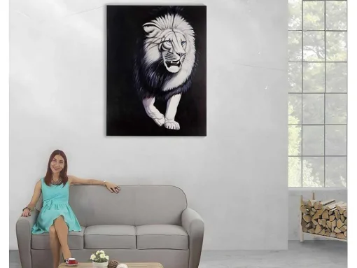 Olieverfschilderij Witte Leeuw Handgeschilderd