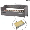 Onderschuifbed, Linnen Slaapbank 90X200Cm Met 2 Lades En Lattenbodem En - Grijs