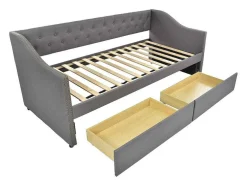 Onderschuifbed, Linnen Slaapbank 90X200Cm Met 2 Lades En Lattenbodem En - Grijs