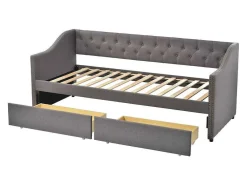 Onderschuifbed, Linnen Slaapbank 90X200Cm Met 2 Lades En Lattenbodem En - Grijs