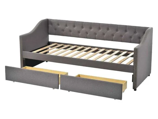 Onderschuifbed, Linnen Slaapbank 90X200Cm Met 2 Lades En Lattenbodem En - Grijs