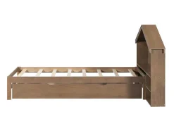 Onderschuifbed Voor Kinderen - 90X200Cm - Hoofdeinde In Huisvorm - Massief Hout - Bruin