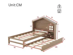 Onderschuifbed Voor Kinderen - 90X200Cm - Hoofdeinde In Huisvorm - Massief Hout - Bruin