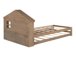 Onderschuifbed Voor Kinderen - 90X200Cm - Hoofdeinde In Huisvorm - Massief Hout - Bruin
