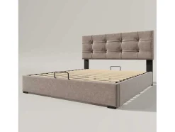 Opbergbed 140X200Cm - Stof Fluweel - Met Verstelbaar Hoofdeinde + Lattenbodem - Grijs