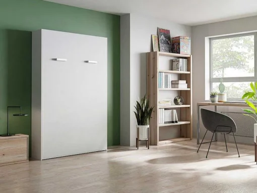 Opklapbaar Bed 140 X 200 Cm - Verticale Handmatige Opening - Wit - Malina Ii