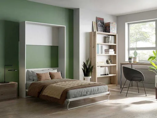 Opklapbaar Bed 140 X 200 Cm - Verticale Handmatige Opening - Wit - Malina Ii