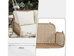 Pe Rotan Hangstoel - Tuinschommel - 2 Plaatsen - Met Kussens - Beige