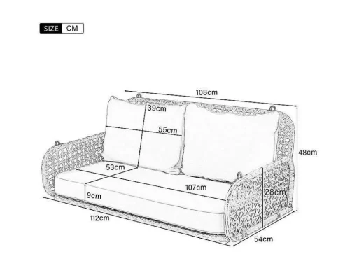 Pe Rotan Hangstoel - Tuinschommel - 2 Plaatsen - Met Kussens - Beige