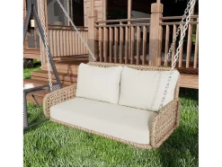Pe Rotan Hangstoel - Tuinschommel - 2 Plaatsen - Met Kussens - Beige