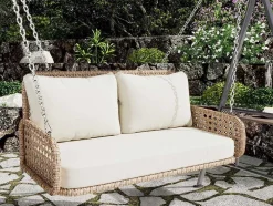 Pe Rotan Hangstoel - Tuinschommel - 2 Plaatsen - Met Kussens - Beige