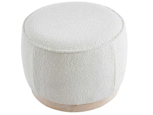 Poef Van Boucle Stof Met Voet In Lichtkleurig Hout - Miloden