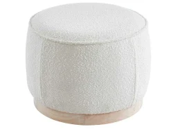 Poef Van Boucle Stof Met Voet In Lichtkleurig Hout - Miloden