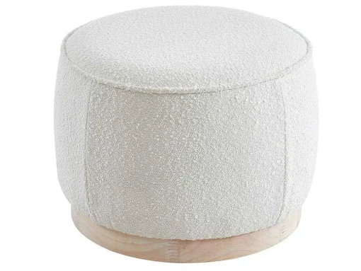 Poef Van Boucle Stof Met Voet In Lichtkleurig Hout - Miloden