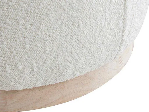 Poef Van Boucle Stof Met Voet In Lichtkleurig Hout - Miloden