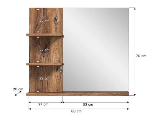 Ramon Spiegel Bad 80Cm 3 Planken Grijs,Eik Decor.