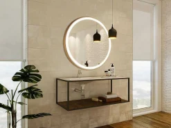 Ronde Badkamerspiegel Met Ledverlichting En Goudkleurige Lijst Diameter 80 Cm Numea
