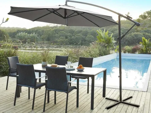 Ronde Hangparasol - Grijs - Staal - Ledverlichting - Diameter: 2,93 M - Pocota