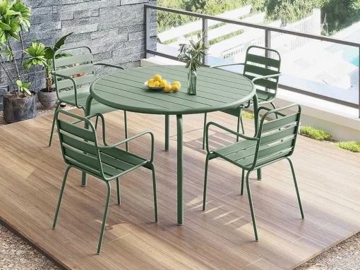 Ronde Metalen Tuintafel Mirmande - D.110 Cm - Amandelgroen