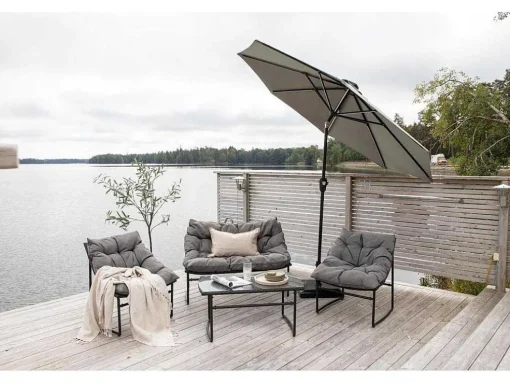 Sabal Parasol Met Kantelfunctie En Led-Verlichting Grijs.