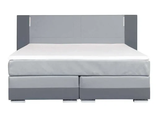 Samenstelling Boxspring Hoofdbord Met Leds + Lattenbodems + Matras + Dekmatras Asti Van Ysmee - 160 X 200 Cm - Antraciet En Lichtgrijs