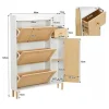 Schoenenkast In Hout En Rotan - 3 Klepdeuren En 1 Lade - Verstelbare Plank - Naturel & Wit