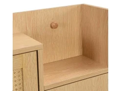 Schoenenkast In Hout En Rotan - 3 Klepdeuren En 1 Lade - Verstelbare Plank - Naturel & Wit