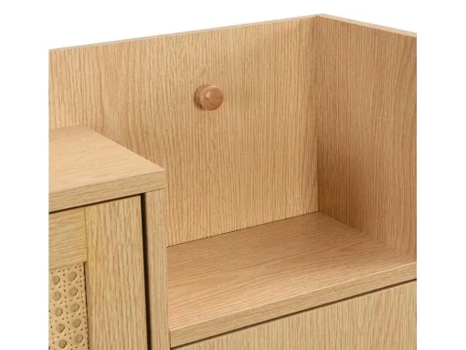 Schoenenkast In Hout En Rotan - 3 Klepdeuren En 1 Lade - Verstelbare Plank - Naturel & Wit