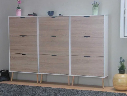 Schoenenkasten Napoli (Set Van Drie) Met 3 Lades Wit / Eiken.