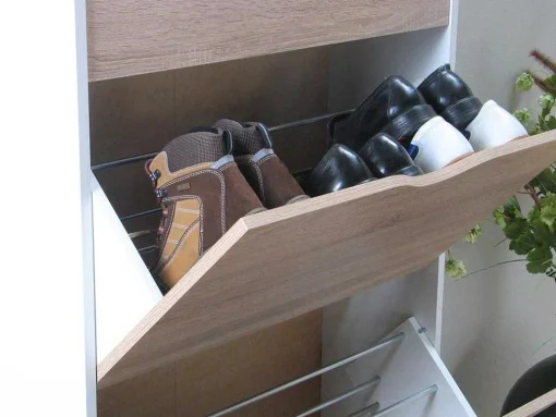 Schoenenkasten Napoli (Set Van Drie) Met 3 Lades Wit / Eiken.