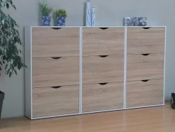 Schoenenkasten Napoli (Set Van Drie) Met 3 Lades Wit / Eiken.
