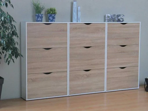 Schoenenkasten Napoli (Set Van Drie) Met 3 Lades Wit / Eiken.