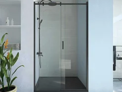 Schuifdouchedeur Met Wieltjes Mat Zwart Industriele Stijl - 120 X 195 Cm - Anakao