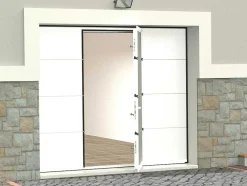 Sectionale Garagedeur Met Glad Effect En Centrale Witte Loopdeur Met Motor - Lavega