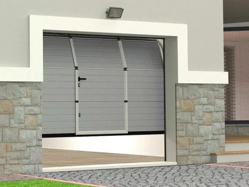 Sectionale Garagedeur Met Groefeffect Centrale Deur Grijs Met Somfy Motor - Noria