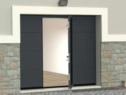 Sectionale Garagedeur Met Glad Effect En Centrale Loopdeur In Antraciet Met Motor - Lavega
