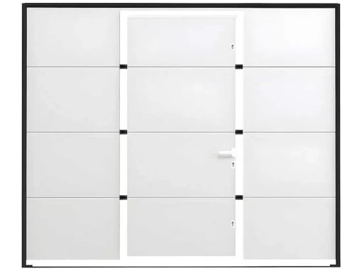Sectionale Garagedeur Met Glad Effect Met Centrale Witte Loopdeur En Somfy Motor - Lavega