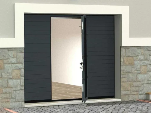 Sectionale Garagedeur Met Gegroefd Effect En Centrale Loopdeur - Antraciet - Met Somfy-Motor - Noria