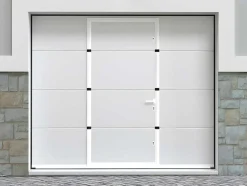 Sectionale Garagedeur Met Glad Effect Met Centrale Witte Loopdeur En Somfy Motor - Lavega